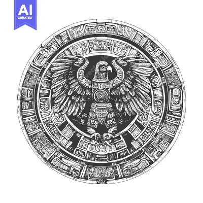 Aset desain premium: Aztec Eagle Symbol with Ornate Circular Frame