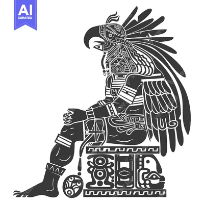 Premium design asset: Aztec Eagle Warrior Figure in Sitting Pose