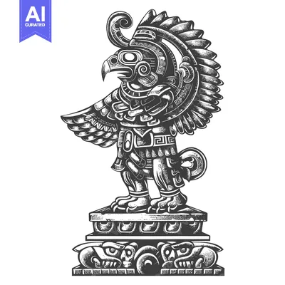 Premium design asset: Aztec Eagle Warrior Standing on a Stone Base
