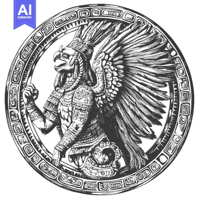 Aset premium populer: Aztec Eagle Warrior with Feathered Headdress in Circular Frame