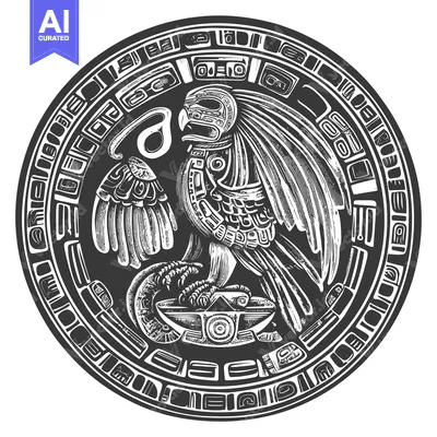 Aset premium populer: Aztec Eagle with Claws on a Bowl in a Circular Frame