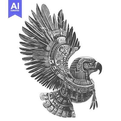 Aset premium populer: Aztec Eagle with Ornate Feathers and Detailed Design