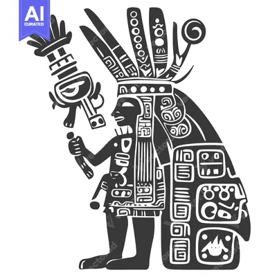 Aset desain premium: Aztec Glyph of a Figure Holding a Staff