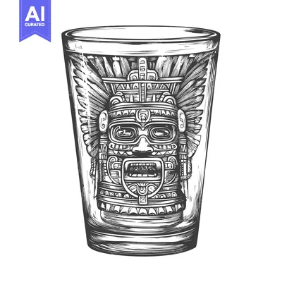 Premium design asset: Aztec God Mask Inside a Glass