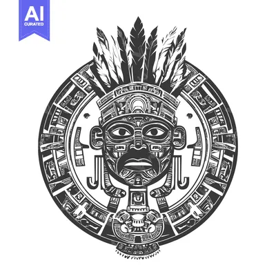 Aset premium populer: Aztec God with Feathered Headdress and Geometric Design