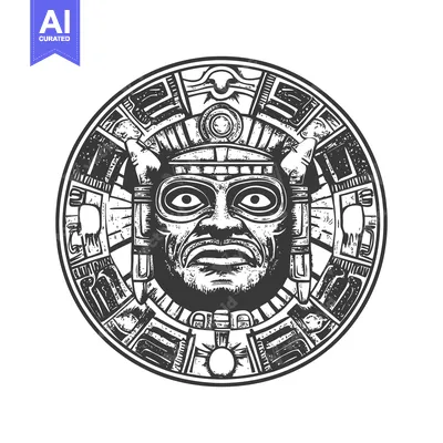 Aset desain premium: Aztec God with Intricate Circular Design