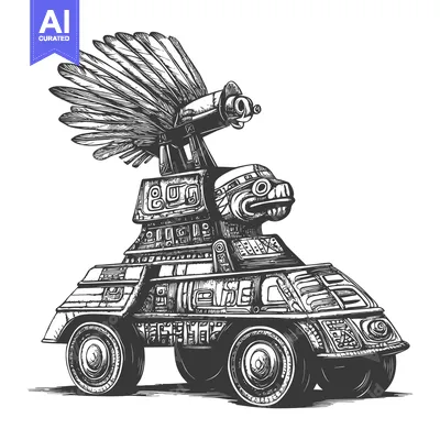 Premium design asset: Aztec-Inspired Car with Feathered Wing Design