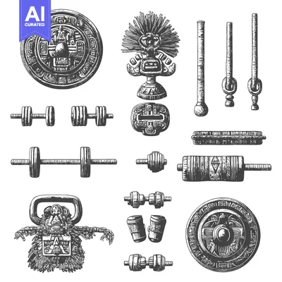 Aset premium populer: Aztec Inspired Fitness Equipment Illustrations