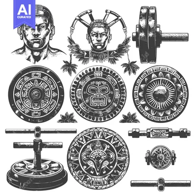 Aset desain premium: Aztec-Inspired Fitness Equipment with Traditional Motifs