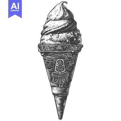 Aset desain premium: Aztec-Inspired Ice Cream Cone with Intricate Design