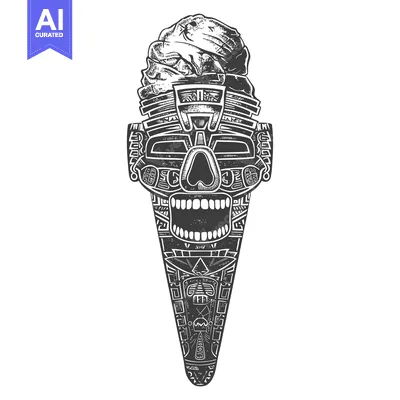 Aset premium populer: Aztec-Inspired Ice Cream Cone with Open Mouth