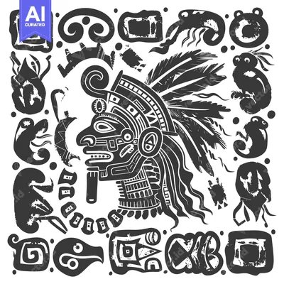 Premium design asset: Aztec-Inspired Pattern Featuring a Profile Portrait of a Warrior