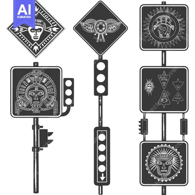 Aset premium populer: Aztec-Inspired Traffic Signs with Tribal Motifs
