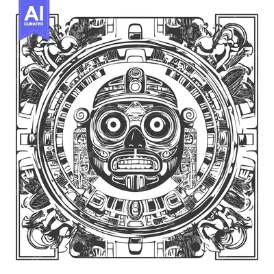 Aset desain premium: Aztec Mask with Ornate Frame