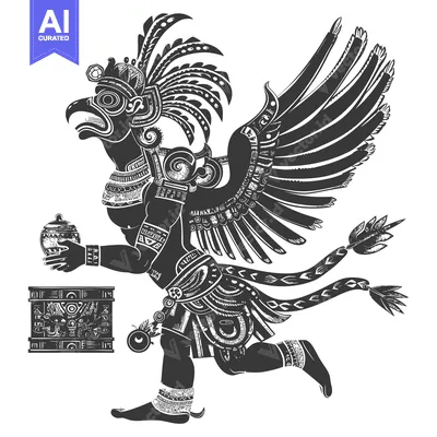 Aset desain premium: Aztec Mythological Bird-Man Figure with Ornate Decorations