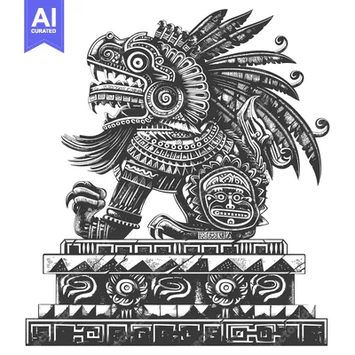Premium design asset: Aztec  Mythological Creature on a Stone Platform