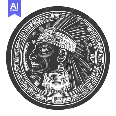 Aset premium populer: Aztec Ornamental Portrait with Head Dress and Feather