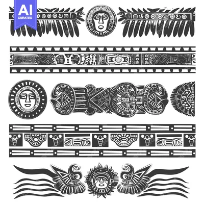 Premium design asset: Aztec Pattern with Faces and Geometric Designs