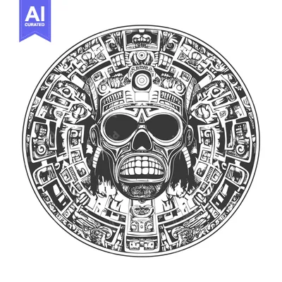 Aset premium populer: Aztec Skull Design with Intricate Circular Patterns