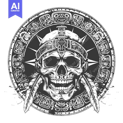 Aset premium populer: Aztec Skull with Feathers and Ornamental Circle