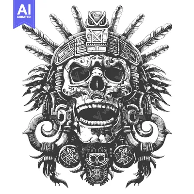 Aset premium populer: Aztec Skull with Feathers and Ornate Design