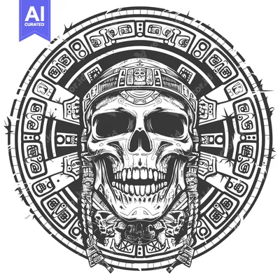 Premium design asset: Aztec Skull with Intricate Circular Design