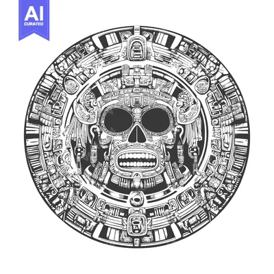 Aset desain premium: Aztec Skull with Intricate Design and Geometric Patterns