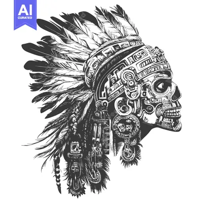 Aset premium populer: Aztec Skull With Intricate Feather Headpiece