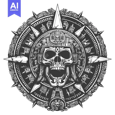Premium design asset: Aztec Skull with Intricate Ornamentation and Tribal Designs