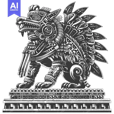 Aset desain premium: Aztec-Style Anthropomorphic Dog Sculpture