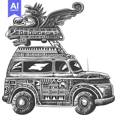 Aset desain premium: Aztec-style Car with Bird Totem on Top