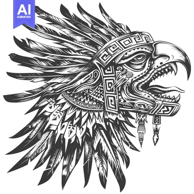 Aset premium populer: Aztec-style feathered headdress with a fierce eagle head