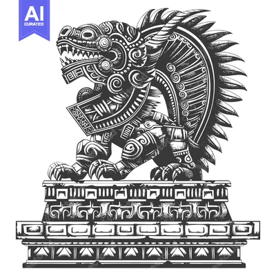 Aset desain premium: Aztec-Style Guardian Statue with Intricate Design and Wings