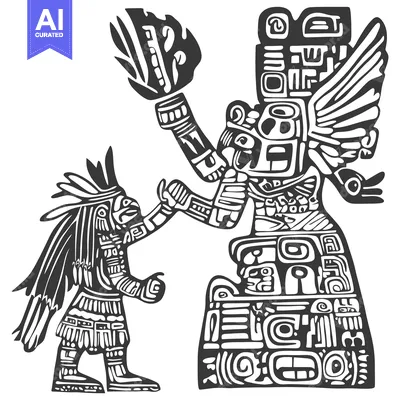 Aset premium populer: Aztec Style Illustration of a Figure with Wings Holding a Flame