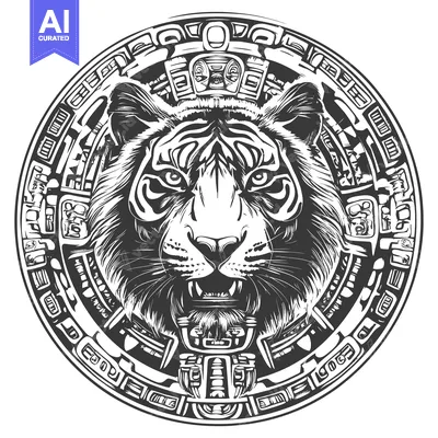 Aset premium populer: Aztec-Style Tiger Head Within a Circular Design