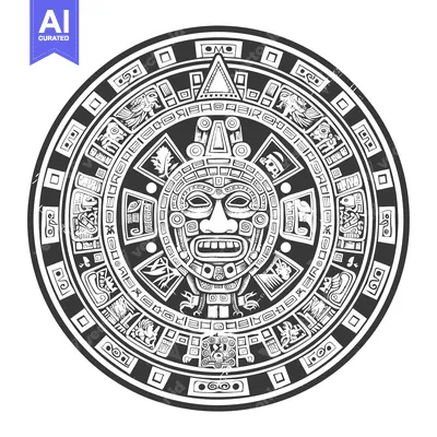 Aset premium populer: Aztec Sun God Calendar with Face Mask and Geometric Patterns