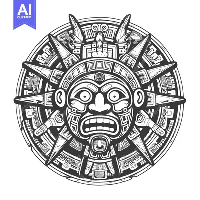 Aset premium populer: Aztec Sun God Mask with Geometric Patterns