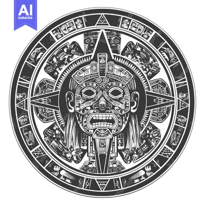 Aset desain premium: Aztec Sun God Mask with Intricate Design