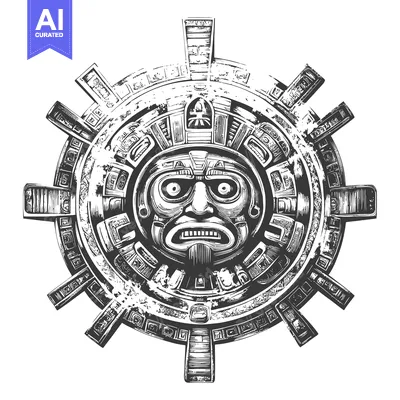 Aset premium populer: Aztec Sun God Mask with Intricate Geometric Designs