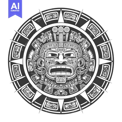Premium design asset: Aztec Sun God Mask with Intricate Geometric Patterns