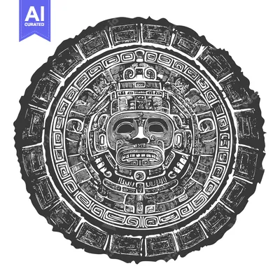 Aset premium populer: Aztec Sun God Mask with Intricate Geometric Patterns
