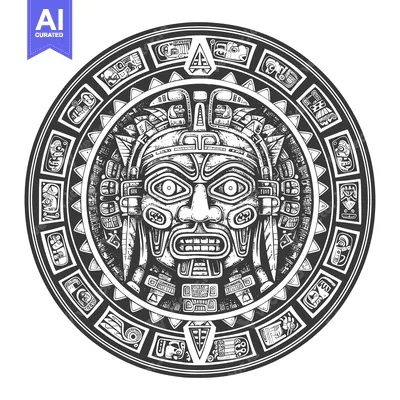 Aset premium populer: Aztec Sun God Mask with Ornate Circular Frame