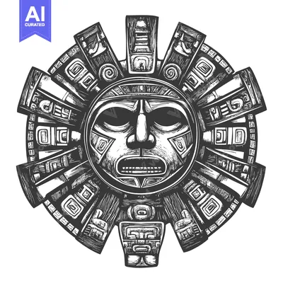 Aset desain premium: Aztec Sun God with Intricate Carvings and Facial Features