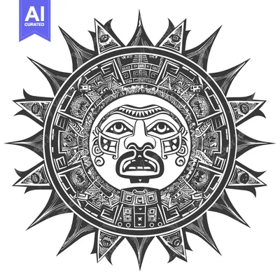 Premium design asset: Aztec Sun God with Intricate Designs