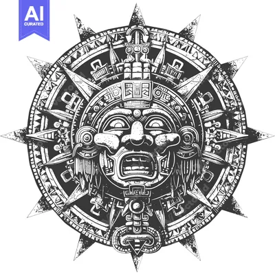 Aset desain premium: Aztec Sun God with Intricate Details and a Ferocious Expression