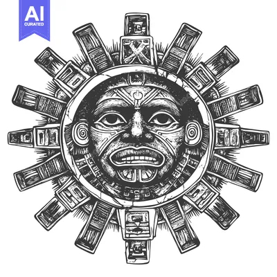 Premium design asset: Aztec Sun God with Intricate Geometric Patterns