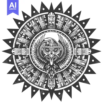 Aset premium populer: Aztec Sun God with Wings and Circular Design