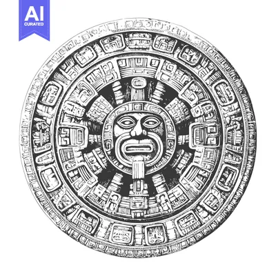 Aset desain premium: Aztec Sun Stone with Carved Glyphs and Face