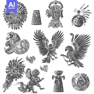 Aset desain premium: Aztec Symbols and Creatures