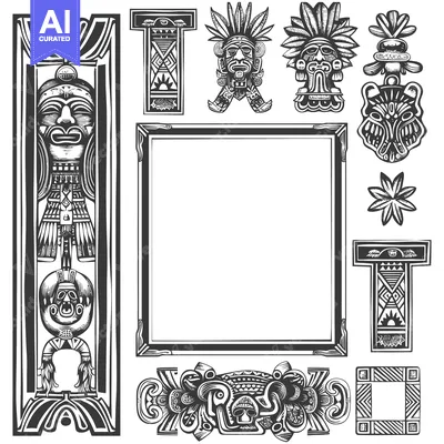 Aset desain premium: Aztec Tribal Design Elements with Frame